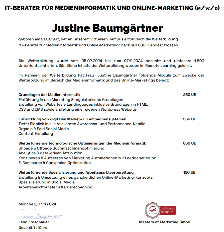 MoM - Weiterbildung Zertifikat